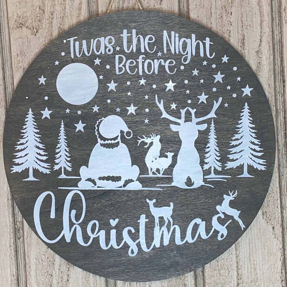 Santa & Reindeer ‘Twas the Night before Christmas Round Wood Christmas sign
